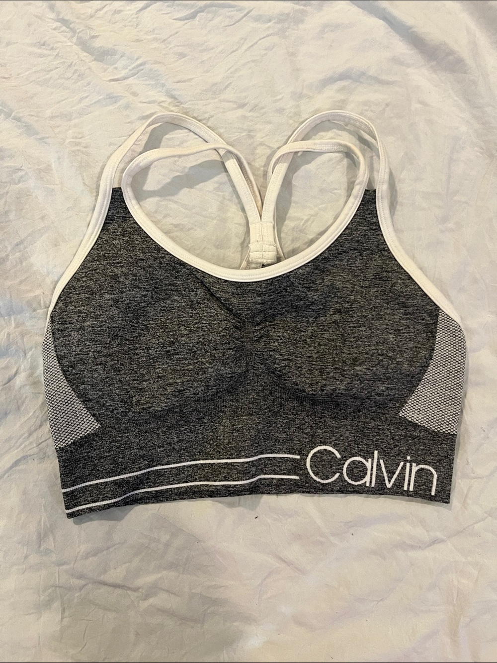 Calvin Klein Gray and White Racerback Seamless Sports Bra